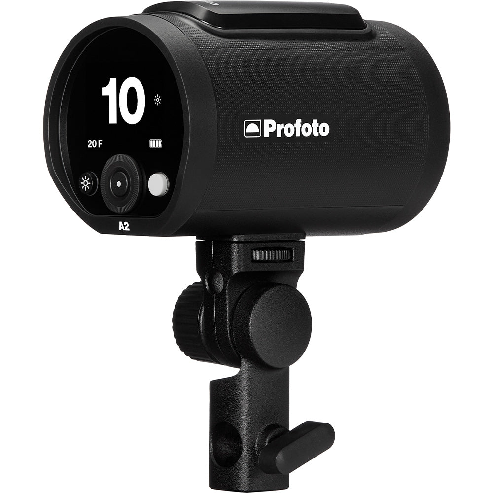 Black Profoto light modifier with digital display on a white background