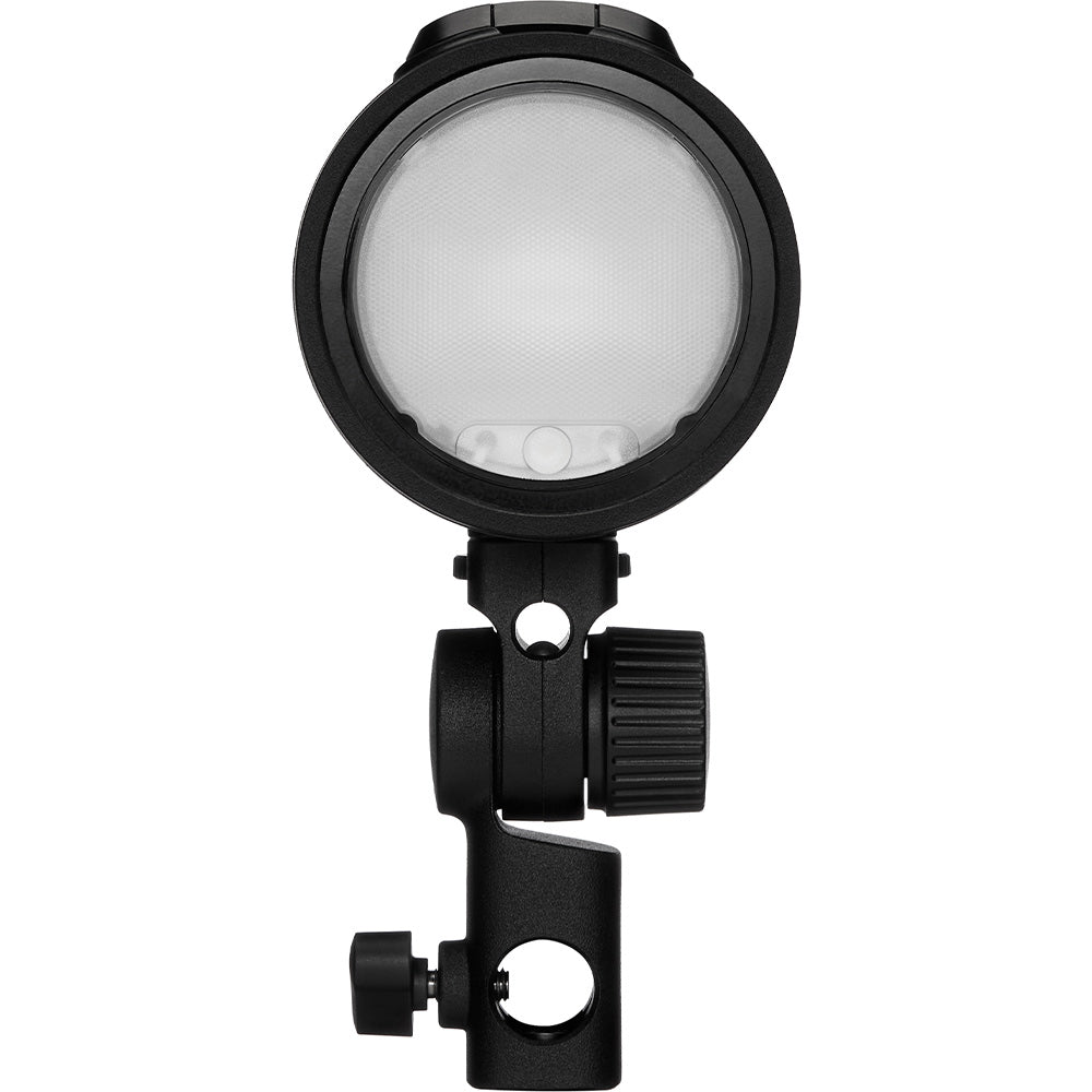 Black spotlight with adjustable arm on a white background