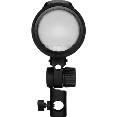 Black spotlight with adjustable arm on a white background