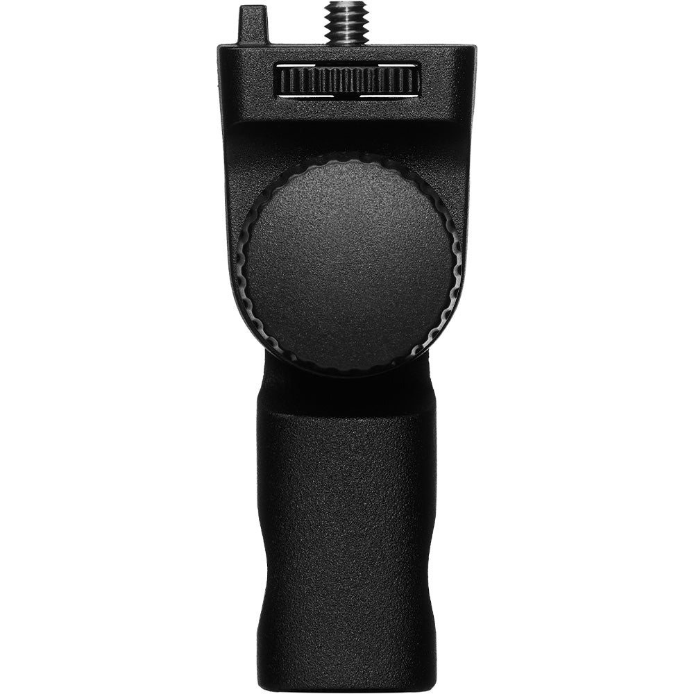 Black handheld tool with a textured grip on a white background