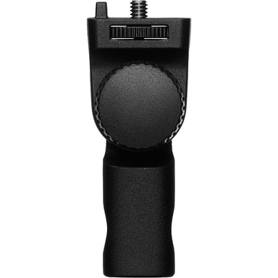 Black handheld tool with a textured grip on a white background