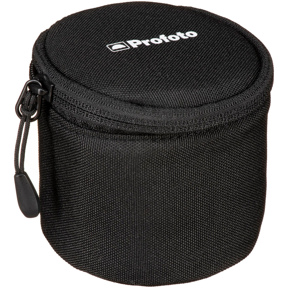 Black camera lens case with Profoto logo on a white background