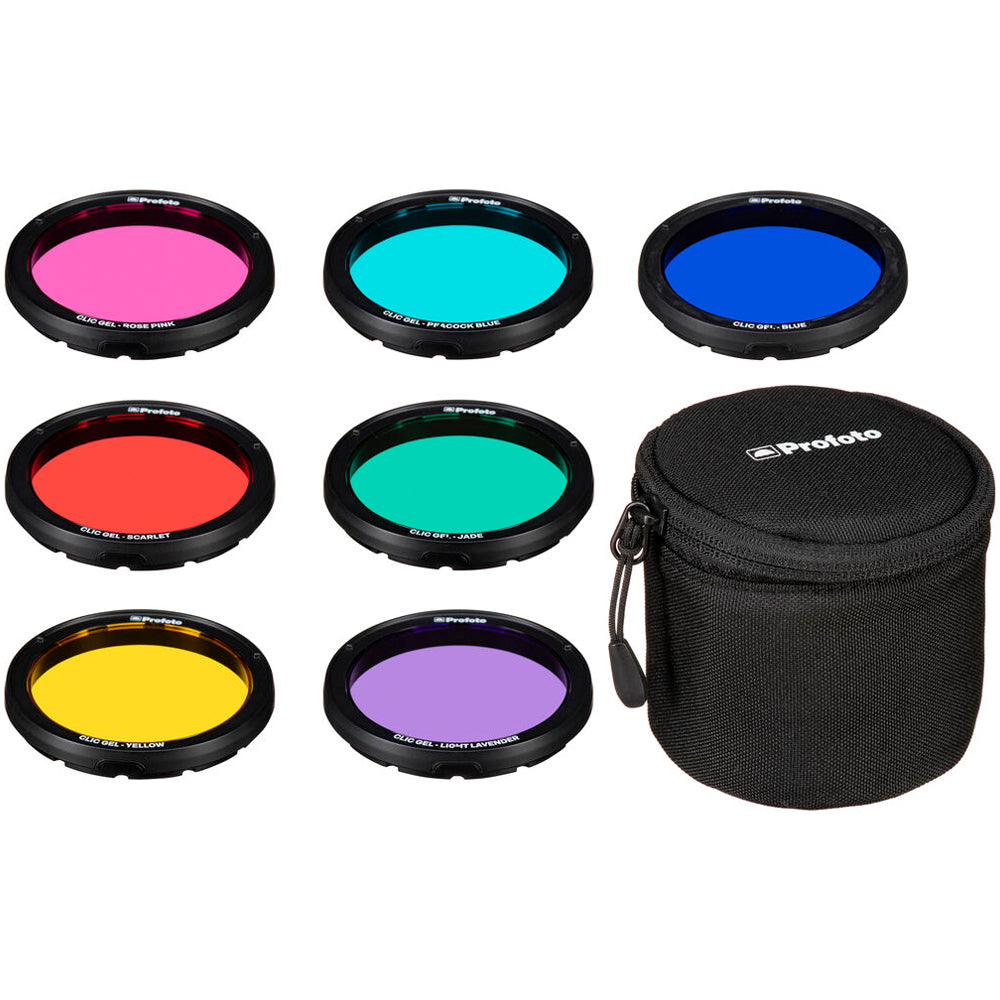 Set of ProIto camera lens filters with a carrying case on a white background