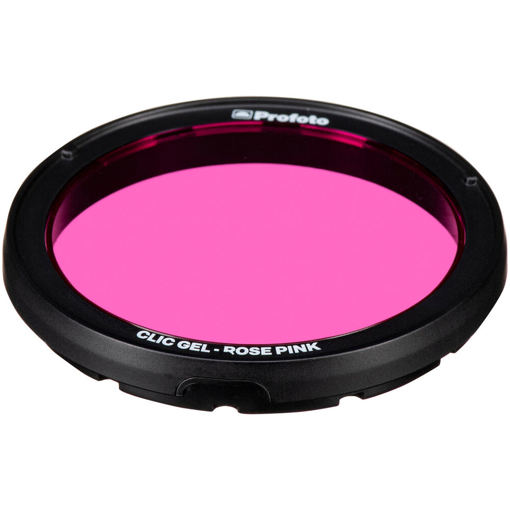 Rose pink gel filter with black frame on a white background