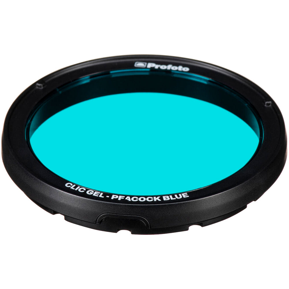 Blue camera filter with black frame on a white background