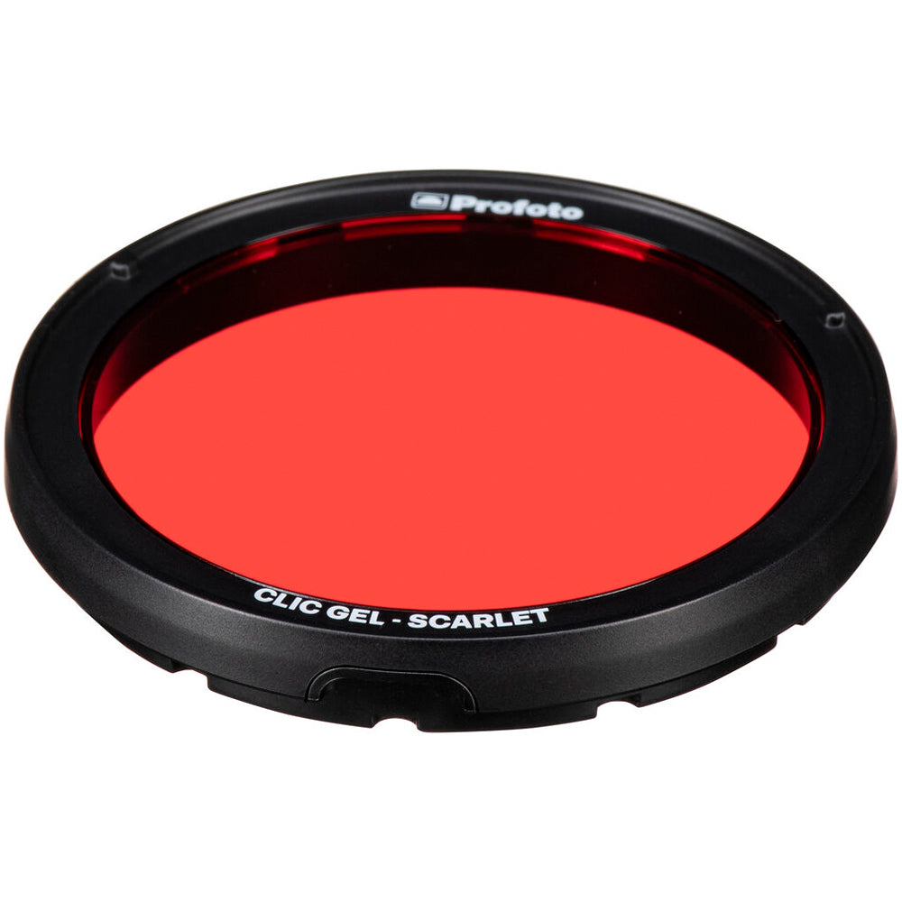 Red gel filter with black frame on a white background