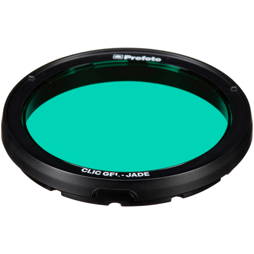 Green camera filter with black frame on a white background