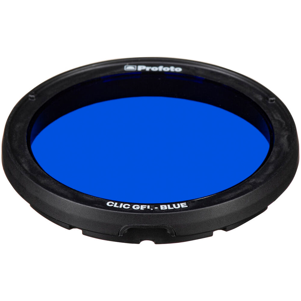 Blue filter with black frame on a white background