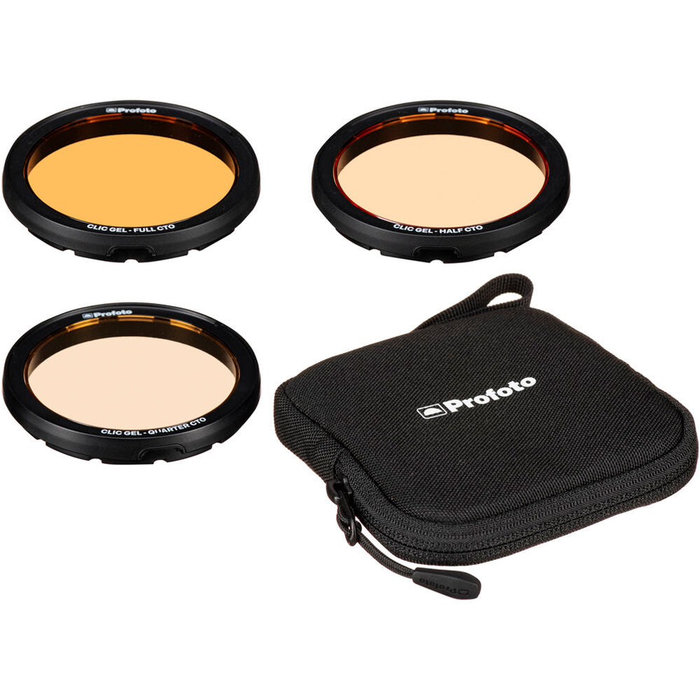 Three camera lens filters with a carrying case on a white background, featuring the Profoto brand.