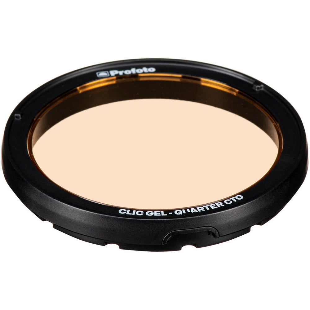 Camera lens filter with beige center and black frame on a white background