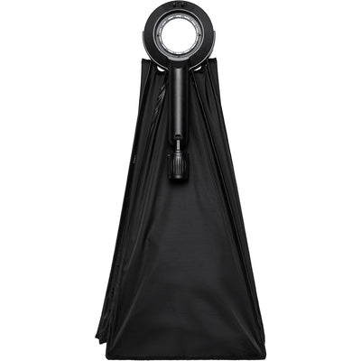 Black handheld shower with a stand on a white background