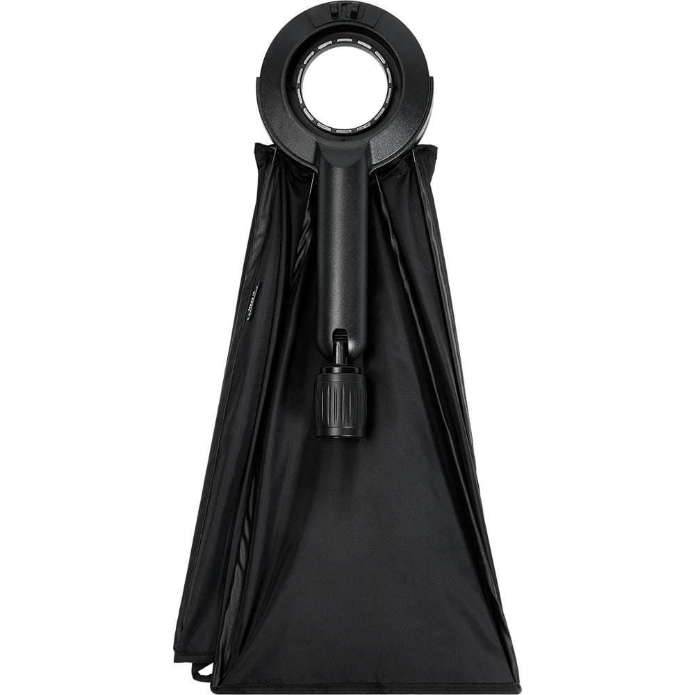 Black adjustable shower head with flexible hose on a white background