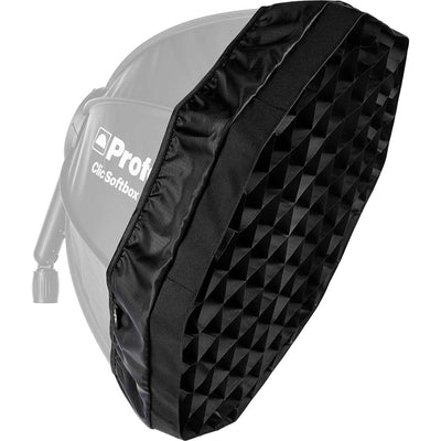 Black softbox with geometric pattern on a white background