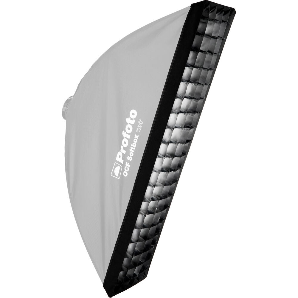 Photographic softbox with black grid and 'Profoto' branding on a white background