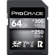 ProGrade Digital 64GB UHS-II SDXC Memory Card with 250MB/s read speed for fast professional photo and video workflow.