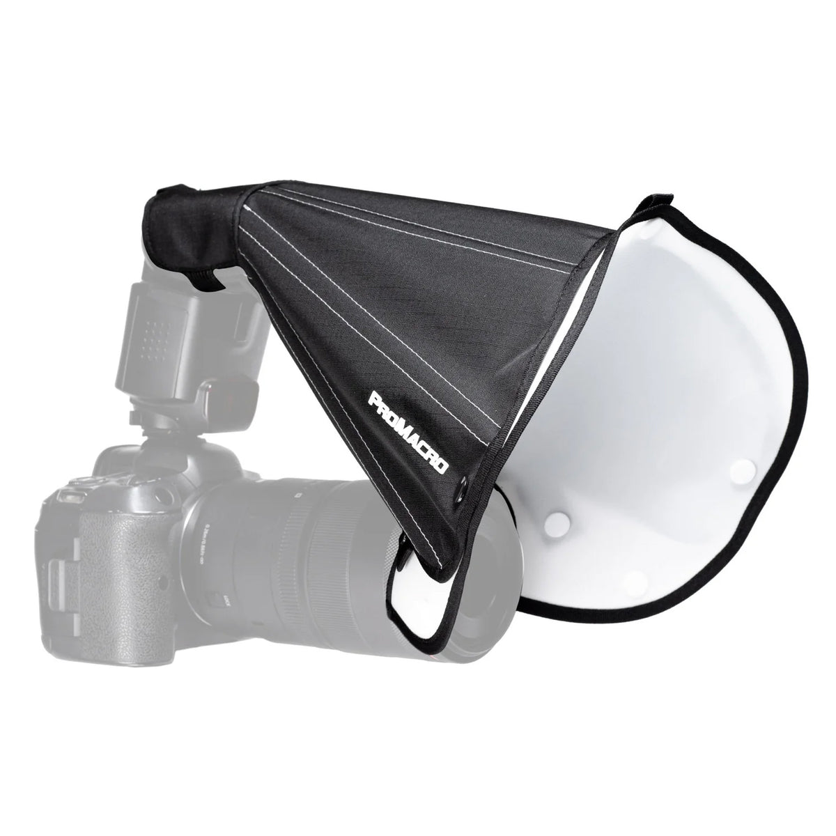 ProMarco Marco Diffuser attached to a camera lens for macro photography
