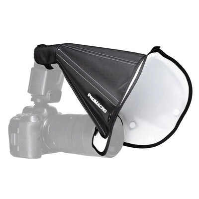 ProMarco Marco Diffuser attached to a camera lens for macro photography
