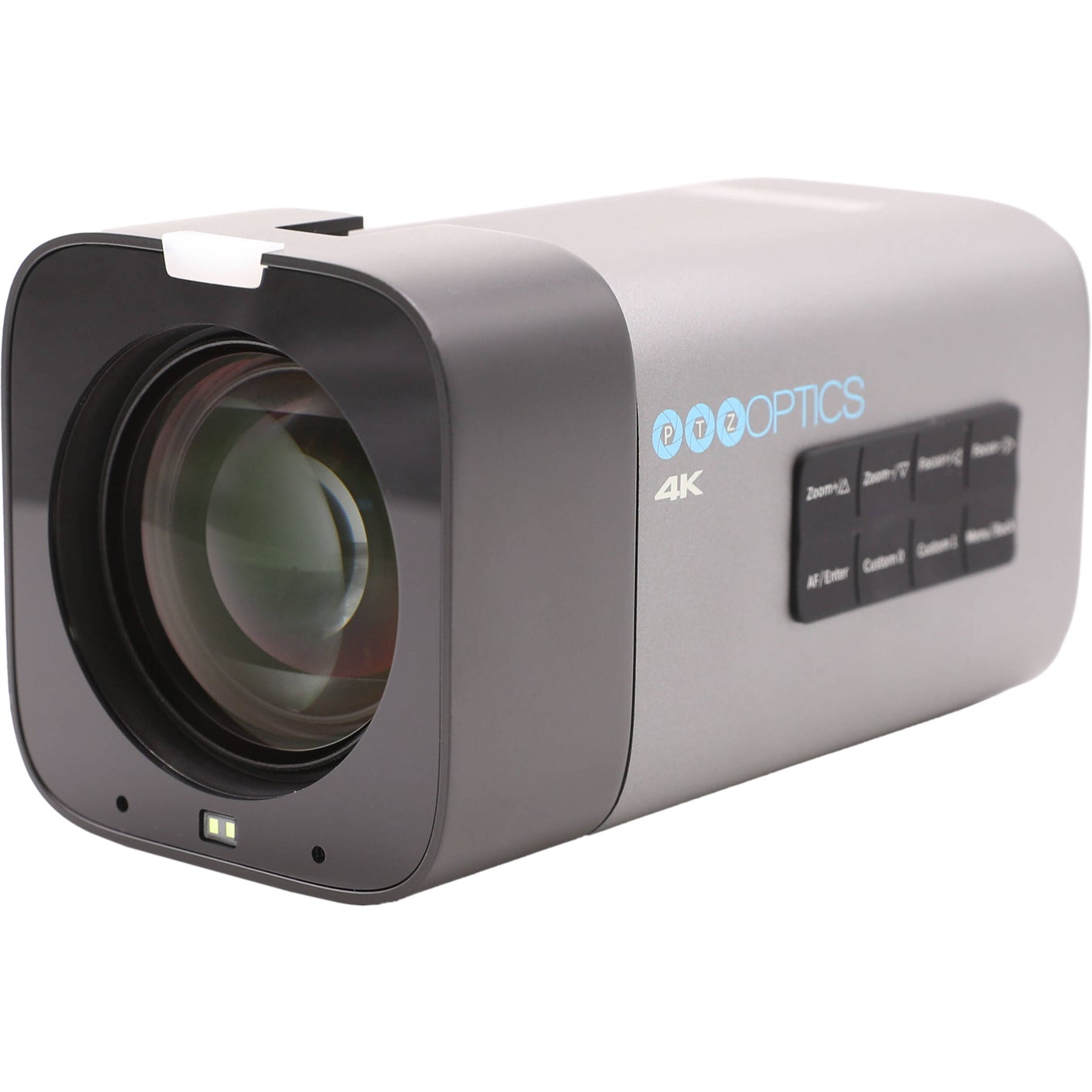 PTZOptics Studio 4K Ultra HD professional broadcast camera featuring a high-quality glass lens and compact housing.
