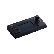 Canon RC-IP100 touchscreen joystick controller for precise PTZ camera operation and multi-camera management over IP networks.