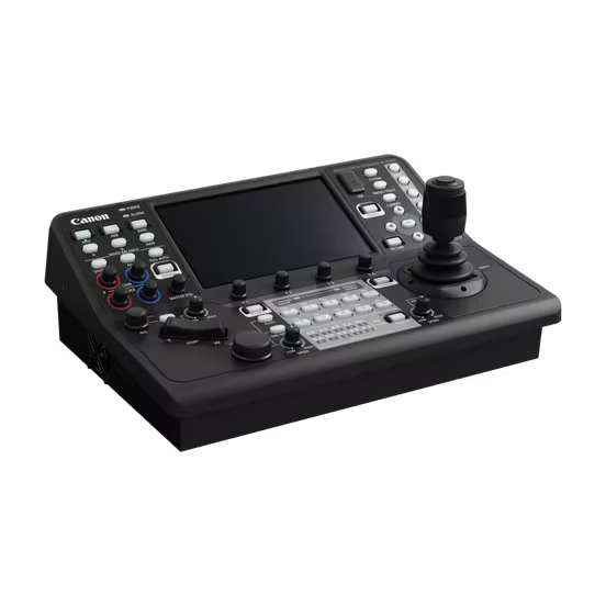 Canon RC-IP1000 PTZ Camera Controller with 7-inch touchscreen and joystick for professional multi-camera control.