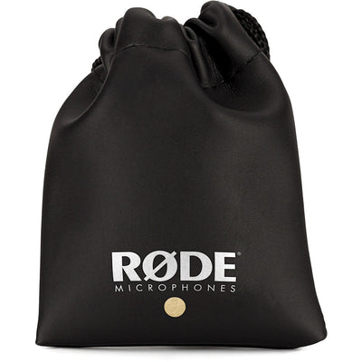 Black drawstring bag with Røde Microphones logo on a white background