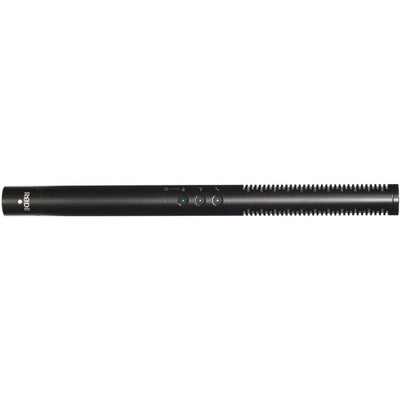 The Rode NTG4 shotgun microphone with digital switches and built-in rechargeable battery.