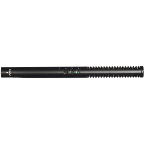 The Rode NTG4 shotgun microphone with digital switches and built-in rechargeable battery.