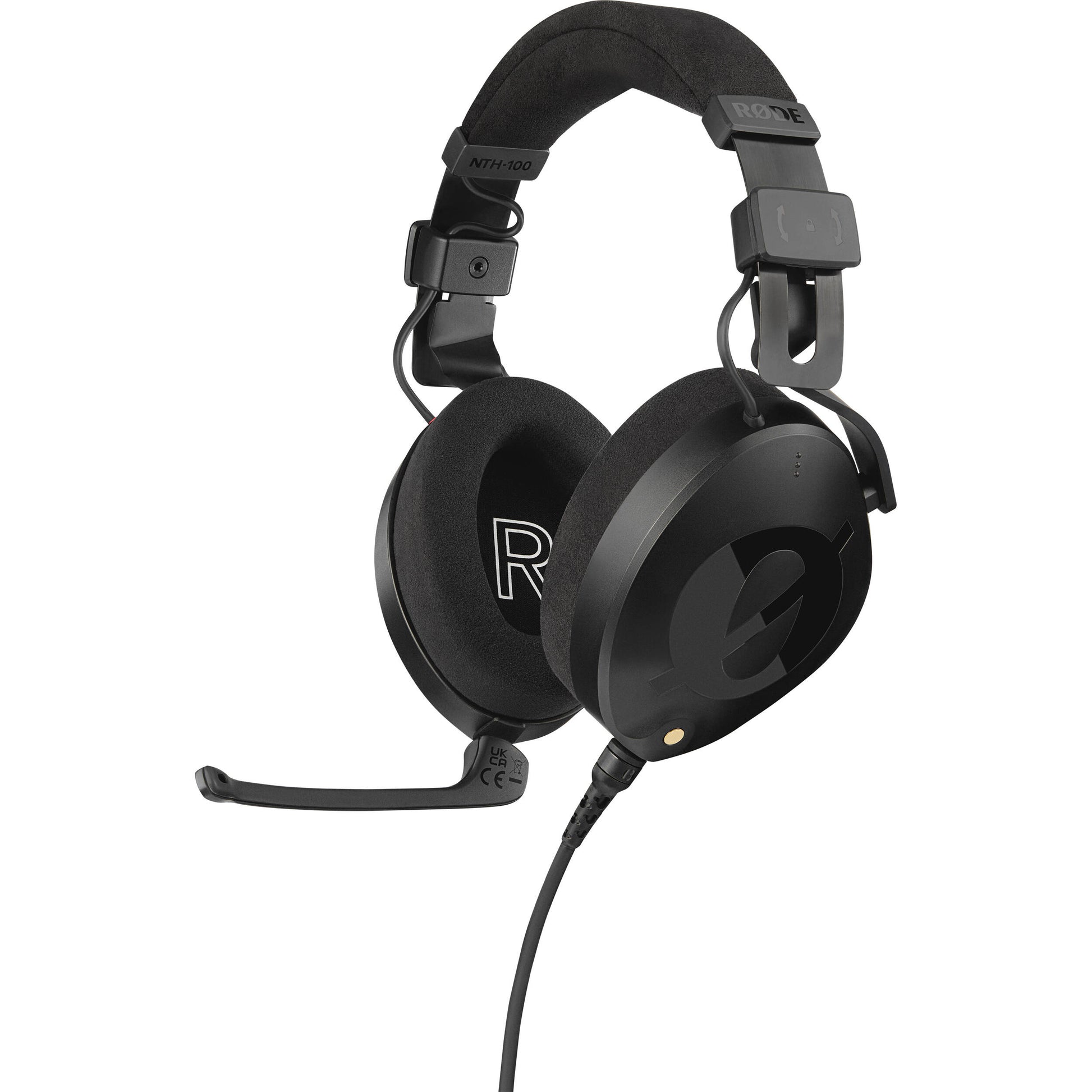 Black over-ear professional headset with adjustable boom microphone, detachable straight cable, and closed-back design.
