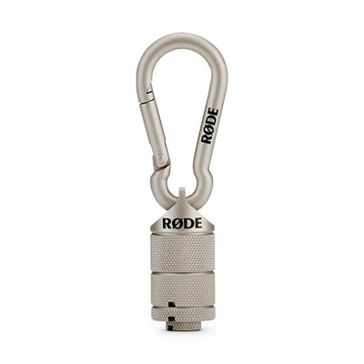 RODE Universal Thread Adaptor Kit with brass and stainless-steel thread adapters in a magnetic carabiner case.