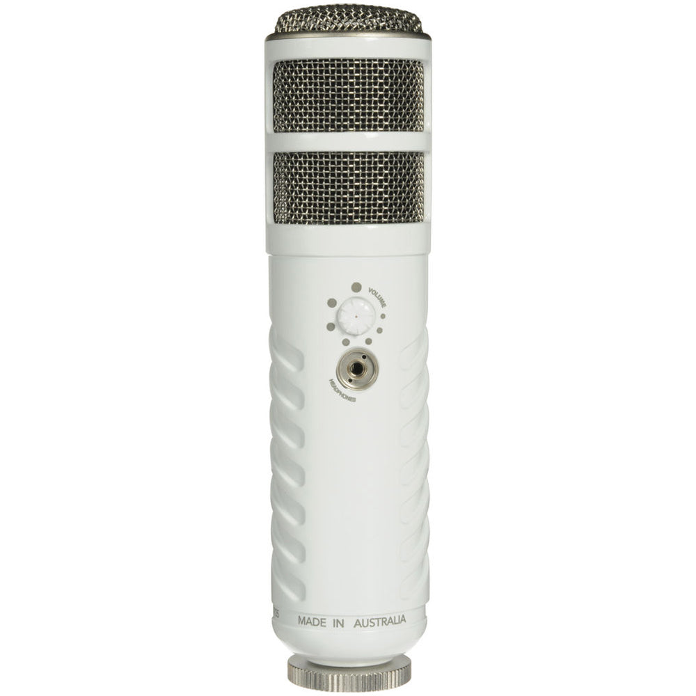 RODE USB Podcaster Microphone with cardioid pattern, built-in headphone monitoring, and plug-and-play USB connectivity for podcasting and streaming.