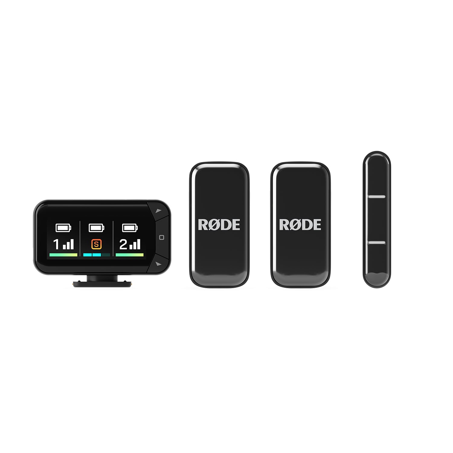 Wireless Micro Camera Kit with dual clip-on transmitters, camera receiver, smartphone receiver, and charging case
