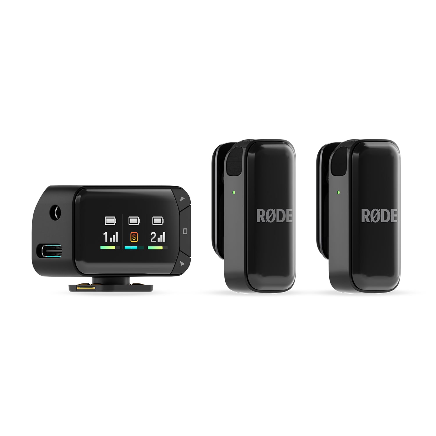 Wireless Micro Camera Kit with dual clip-on transmitters, camera receiver, smartphone receiver, and charging case
