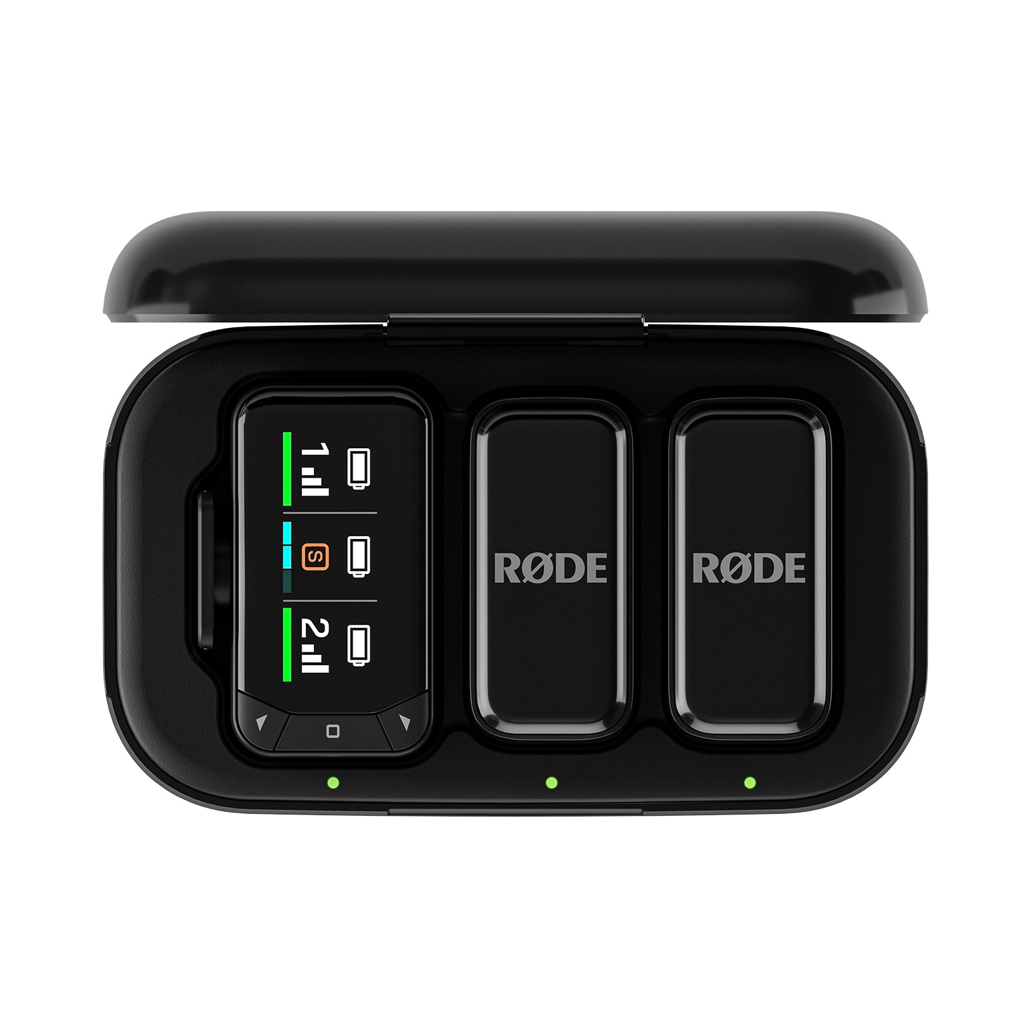 Wireless Micro Camera Kit with dual clip-on transmitters, camera receiver, smartphone receiver, and charging case
