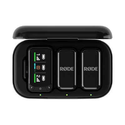 Wireless Micro Camera Kit with dual clip-on transmitters, camera receiver, smartphone receiver, and charging case
