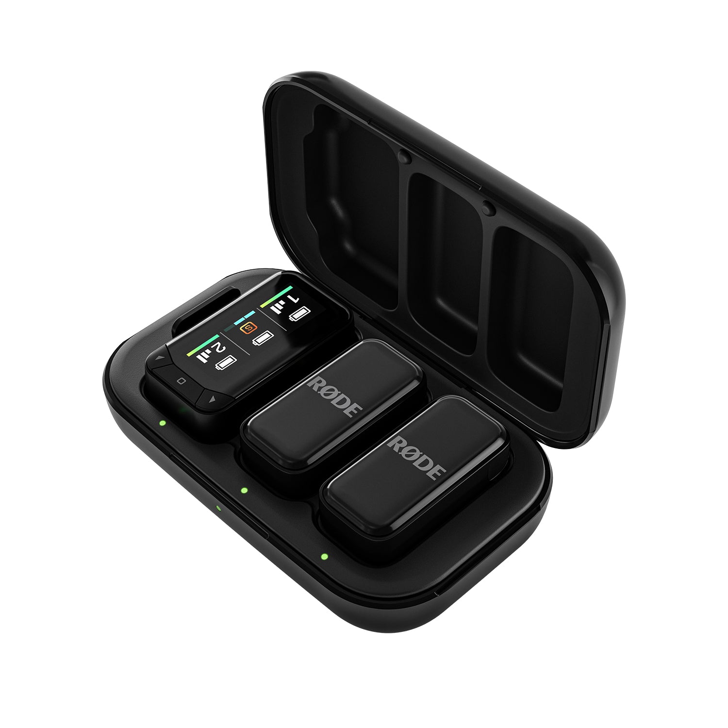 Wireless Micro Camera Kit with dual clip-on transmitters, camera receiver, smartphone receiver, and charging case
