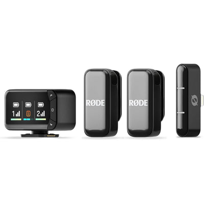 Wireless Micro Camera Kit with dual clip-on transmitters, camera receiver, smartphone receiver, and charging case
