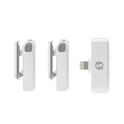 RODE Wireless Micro Lightning (White) – compact wireless microphone with Lightning connector, designed for high-quality audio recording on iPhones and iOS devices.