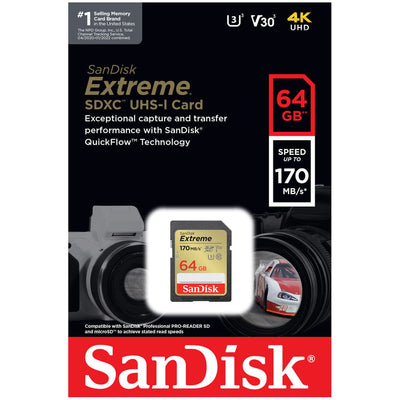 SanDisk 64GB Extreme SD Card 170MB/s is a timesaving SD card. It ensures the safety of your work with data recovery software that lets you restore lost images