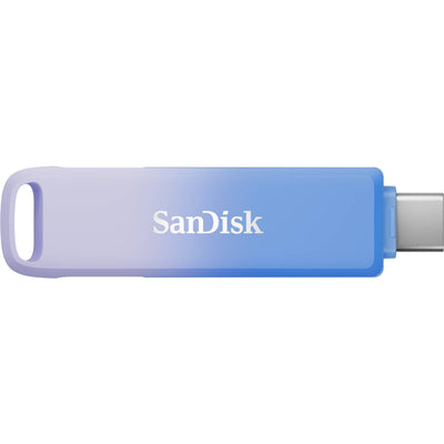 SanDisk Creator Phone Drive 256GB with USB Type-C and Lightning connectors, USB 3.2 Gen 1 interface, max read speed 90 MB/s, compact metal design, compatible with iOS 13+, Android 8+, Windows 10+, macOS 12+, includes three months of Adobe Lightroom.