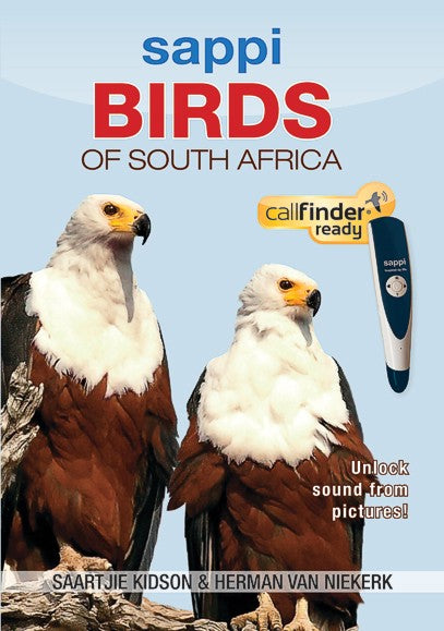 Book cover of 'sappi Birds of South Africa' with two eagles and a call finder device.