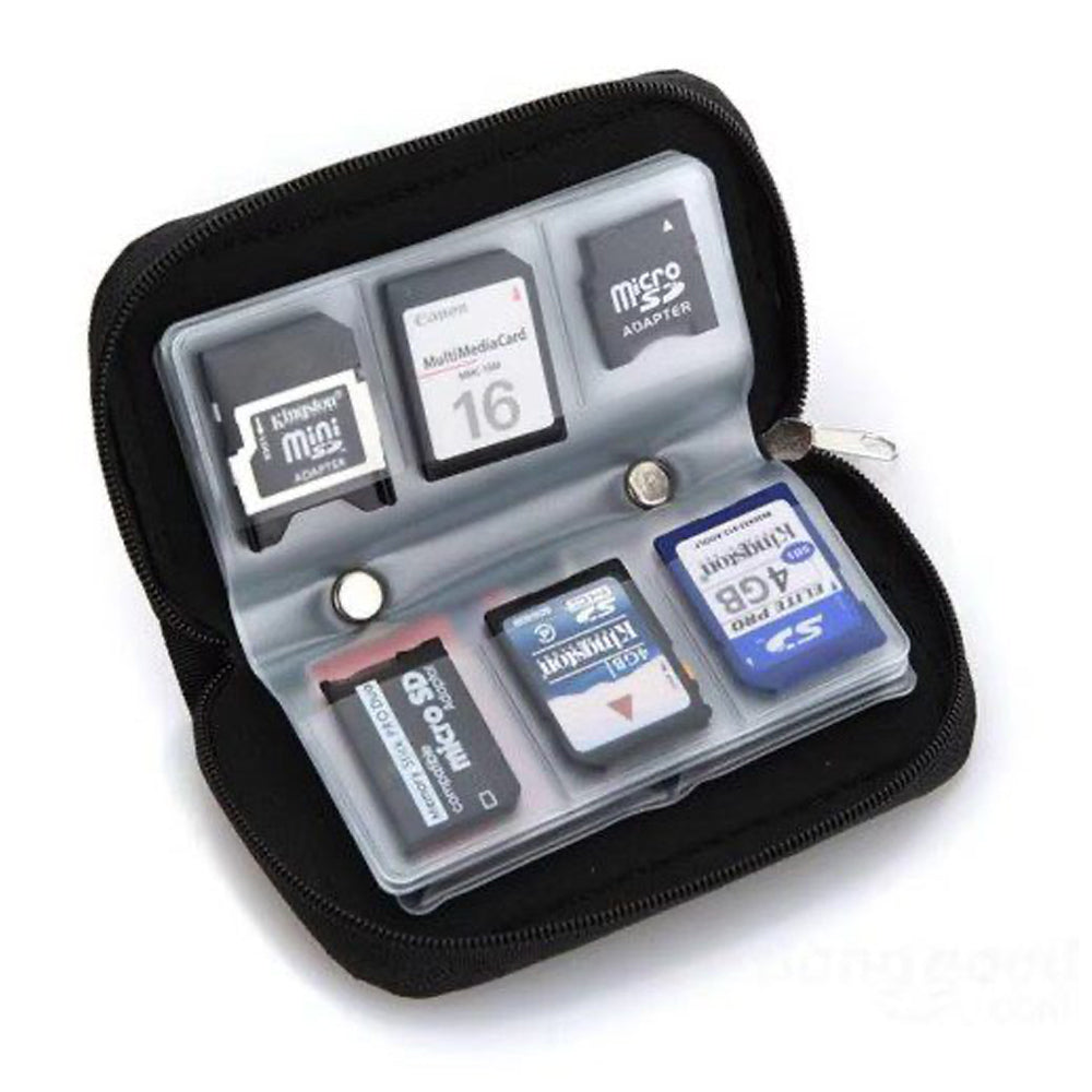 Selens memory card case with 20 slots, water-repellent and anti-static for secure card storage and organisation.