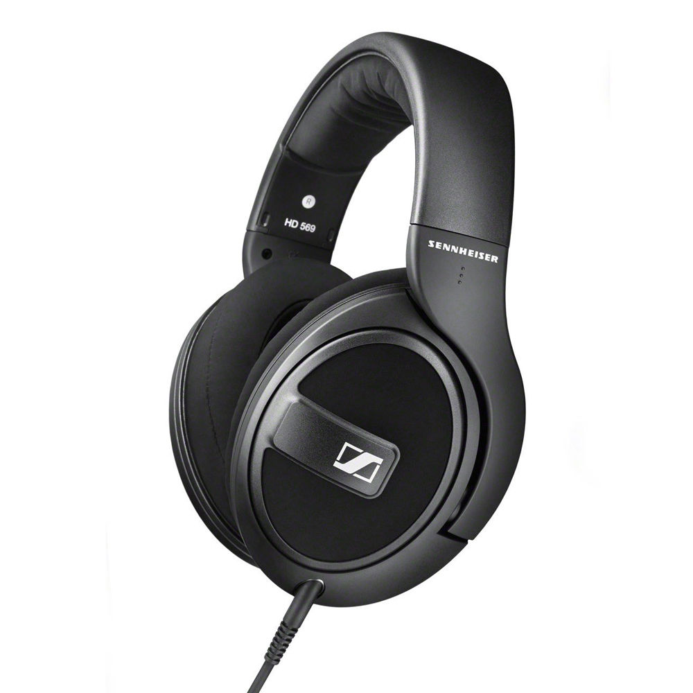 Sennheiser HD 569 wired headphones with closed-back design, plush ear pads, and dual detachable cables.
