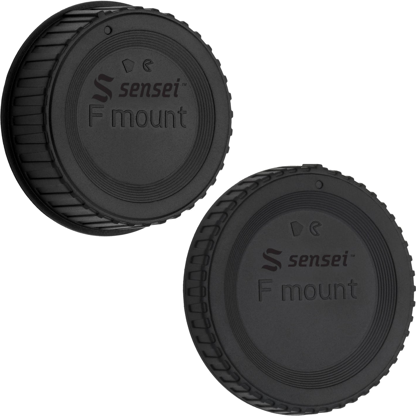 Sensei Body and Rear Lens Cap Kit featuring black plastic protective caps for camera body mount and lens rear element, protecting sensor and lens contacts from dust, scratches, moisture, with finger-grip edges for easy removal and replacement.