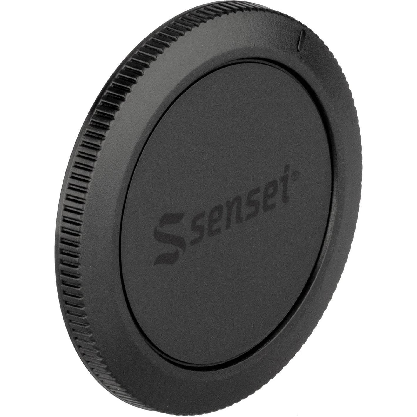 Sensei Body Cap with durable black plastic that securely fits on lens mount to protect camera sensor and internal components from dust, moisture, and damage, with finger-grip edges for easy attachment and removal.