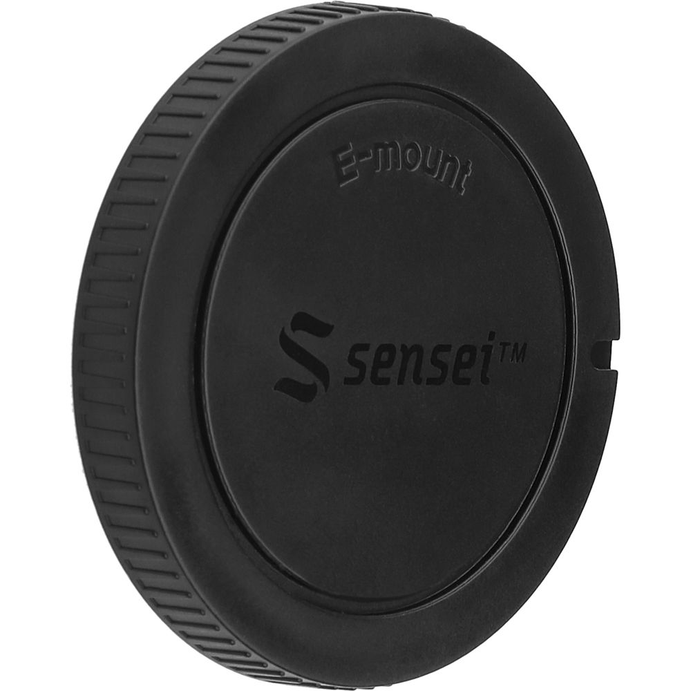 Black replacement Sony camera body cap with 'sensei' branding on a white background 