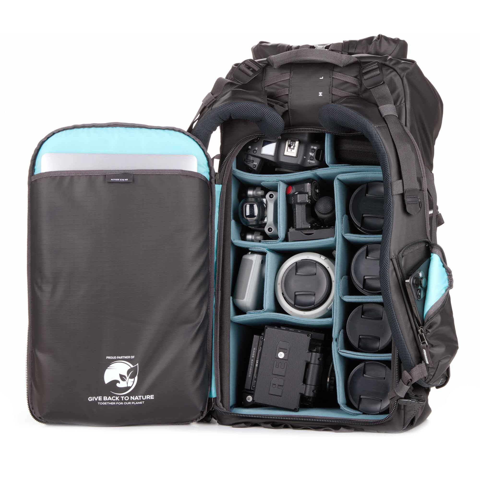 Shimoda Action X70 HD backpack with roll top and tripod pockets

