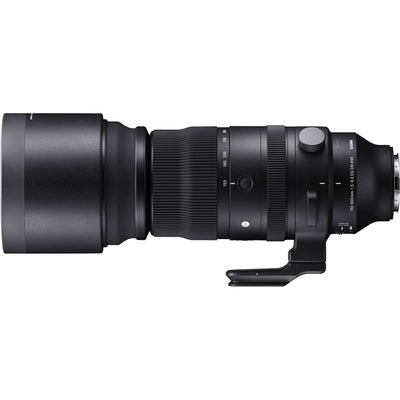 Camera lens with hood on a white background