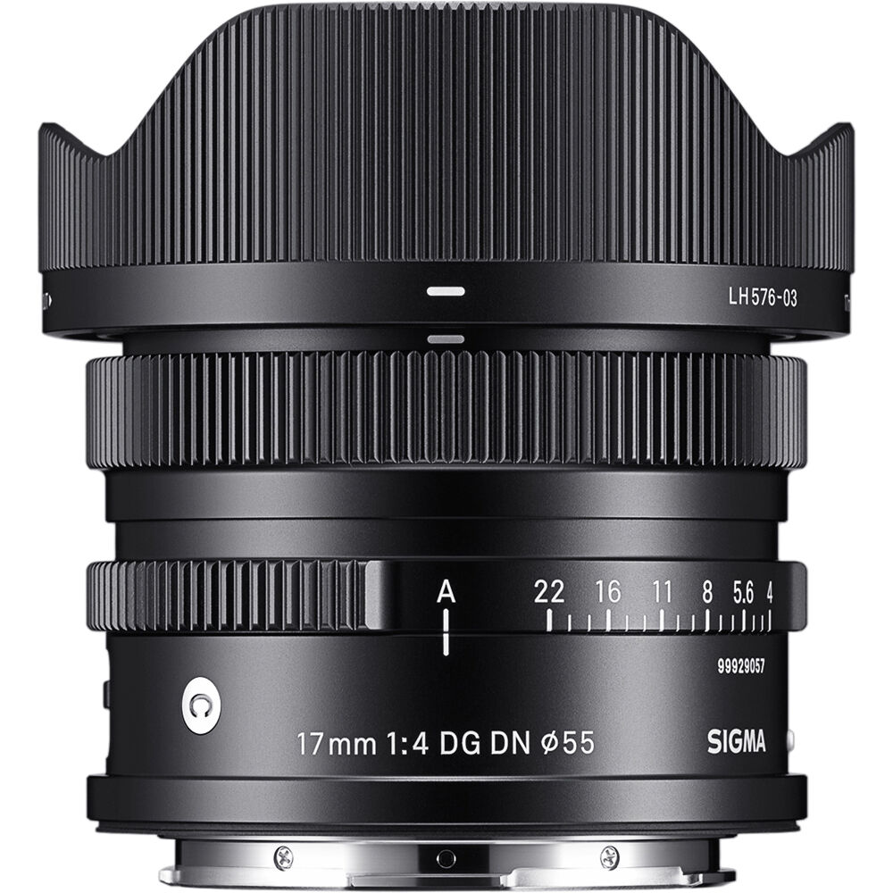 SIGMA 17mm f/4 DG DN Contemporary ultra-wide-angle lens for mirrorless cameras with compact design.