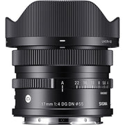 SIGMA 17mm f/4 DG DN Contemporary ultra-wide-angle lens for mirrorless cameras with compact design.