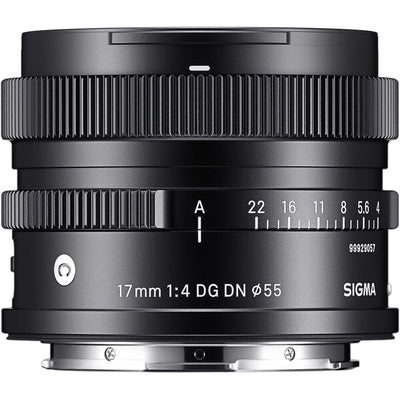 SIGMA 17mm f/4 DG DN Contemporary ultra-wide-angle lens for mirrorless cameras with compact design.